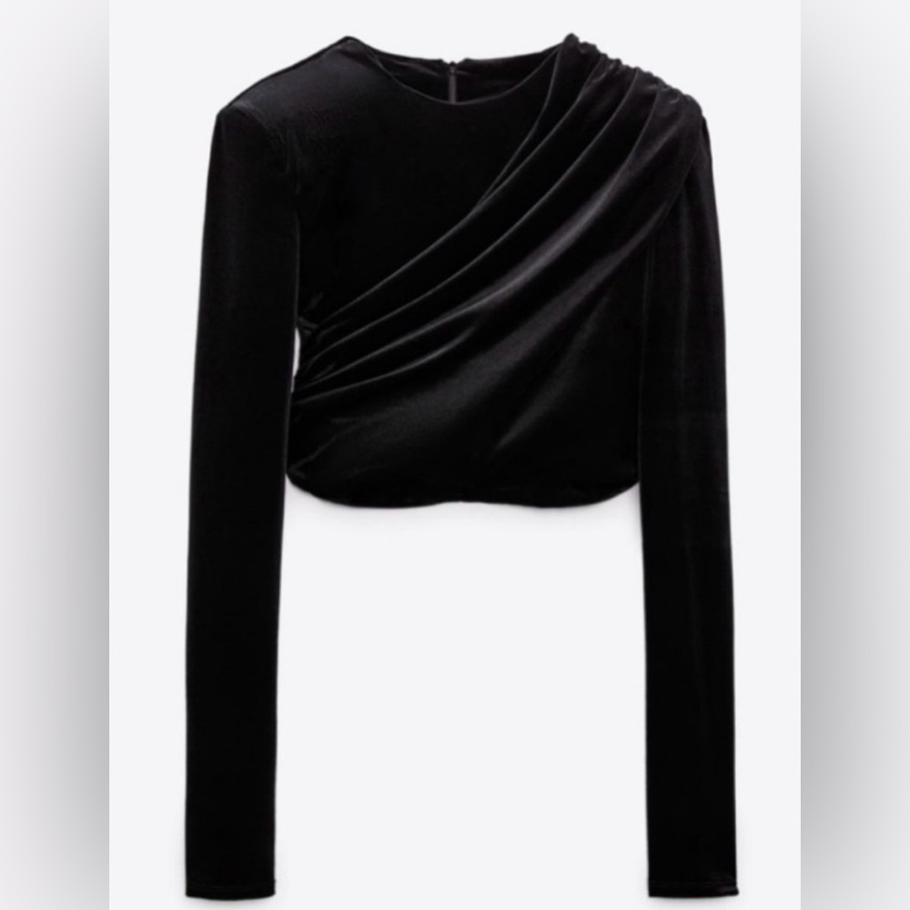 NWT Zara Black Velvet Crop Top XS